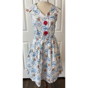 Beebop & Wally NWT Retro Gladys Dress Sz XS Bicycle Print 100% Cotton Made In US